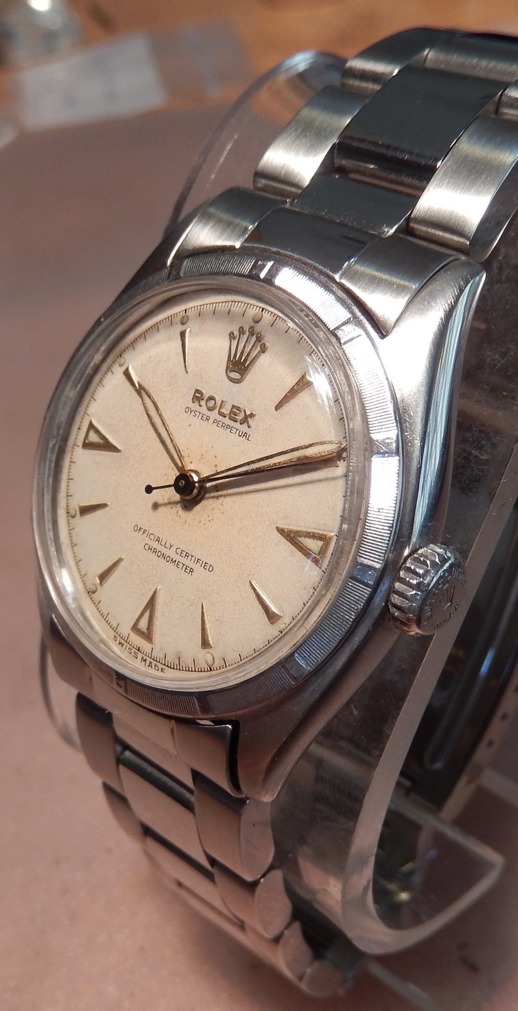Rolex Oyster Perpetual Bubbleback Mens Watch 6085 WOrig Crown & Dial c