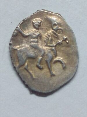 Русское Царство. Иван IV Васильевич Грозный. 1535-1584. Денга. МДД. Obv: Всадник с саблей в право без короны. Rev: КНЗЬ ВЕЛIКI IВАН. Ag. 0.34 g. Conros: Д36/10.1. XF Русское Царство. Иван IV Васильевич Грозный. 1535-1584. Денга. МДД. Obv: Всадник с саблей в право без короны. Rev: КНЗЬ ВЕЛIКI IВАН. Ag. 0.34 g. Conros: Д36/10.1. XF