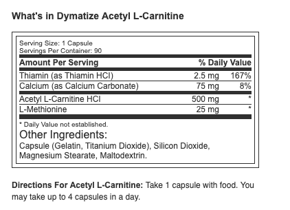 Dymatize Acetyl- Lcarnitine 90 ct.