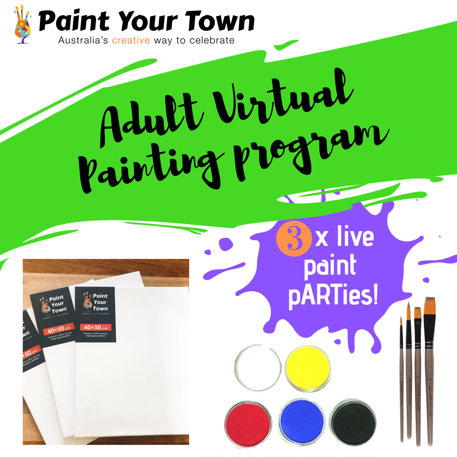 Adult Virtual Painting Program 3 live paint pARTies! + materials