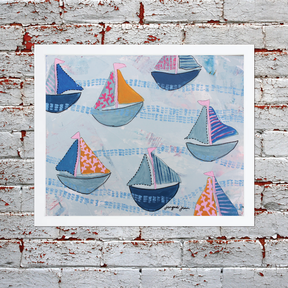 Bright Pink and Blue Sailboats