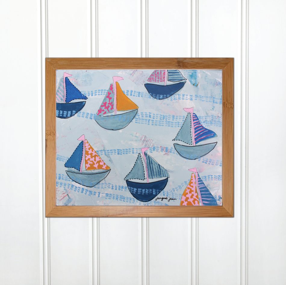 Bright Pink and Blue Sailboats