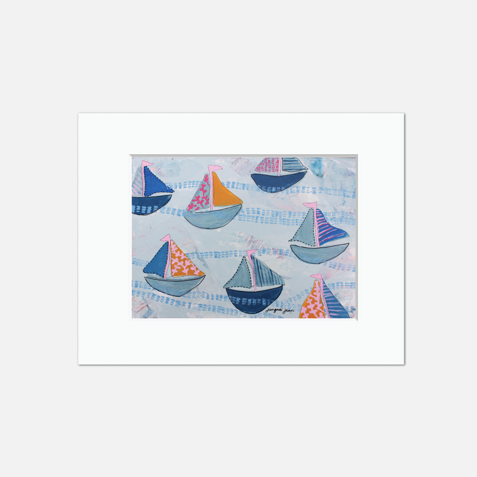 Bright Pink and Blue Sailboats