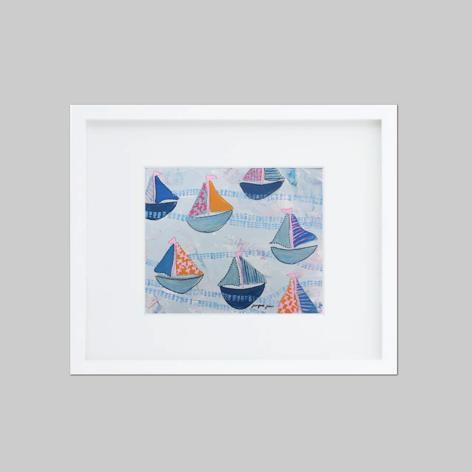 Bright Pink and Blue Sailboats