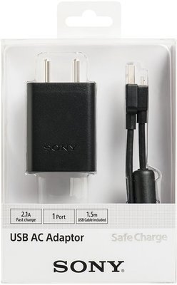 Sony USB AC Adaptor, Mobile Charger, 1 Port, 2.1 A, Black Sony USB AC Adaptor, Mobile Charger, 1 Port, 2.1 A, Black