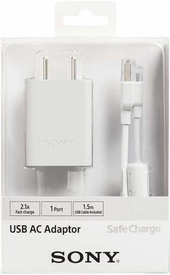 Sony USB AC Adaptor, Mobile Charger, 1 Port, 2.1 A, White Sony USB AC Adaptor, Mobile Charger, 1 Port, 2.1 A, White