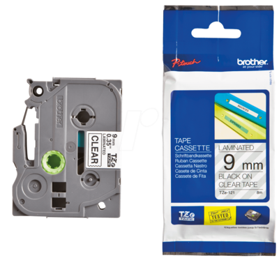 Brother Tze-121 Black on Clear 9mm Label Tape Brother Tze-121 Black on Clear 9mm Label Tape