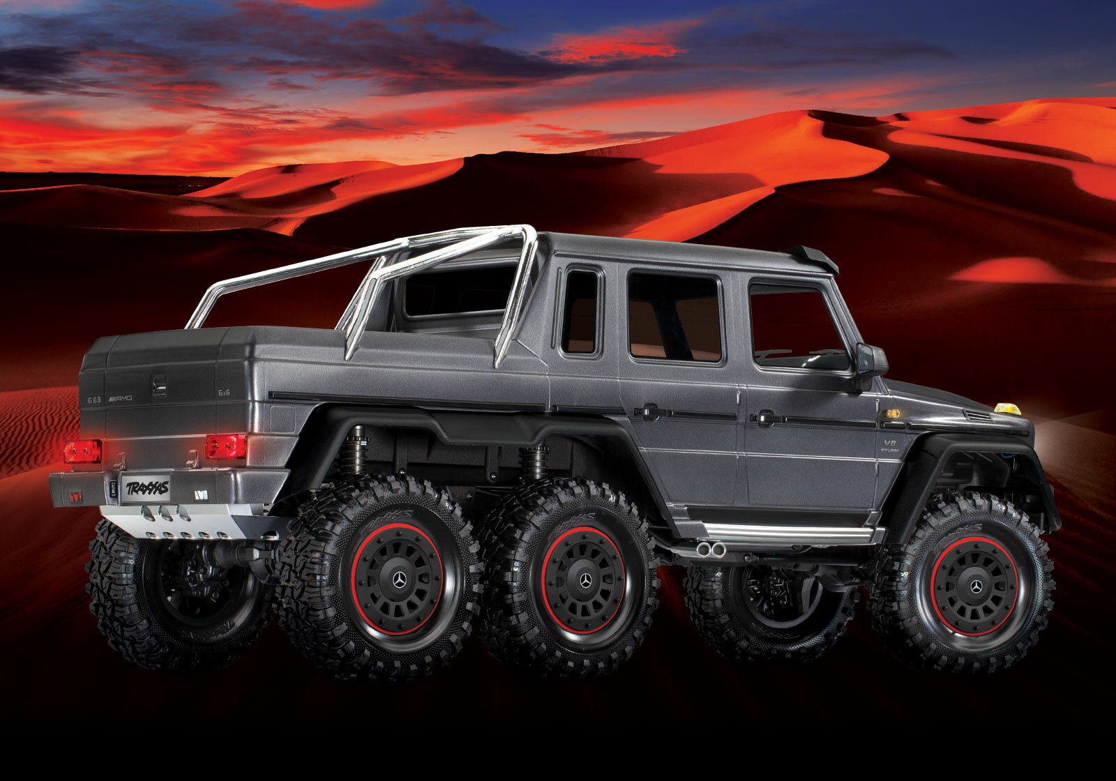 Traxxas TRX-6 Matte Graphite Metallic Mercedes-Benz G 63 AMG 6x6 (XL-5HV, TQi, LED Lights) (Wireless Module/3S 5000mAh LiPo Battery/Live iD Charger/Phone Mount) - Special Edition Traxxas TRX-6 Matte Graphite Metallic Mercedes-Benz G 63 AMG 6x6 (XL-5HV, TQi, LED Lights) (Wireless Module/3S 5000mAh LiPo Battery/Live iD Charger/Phone Mount) - Special Edition