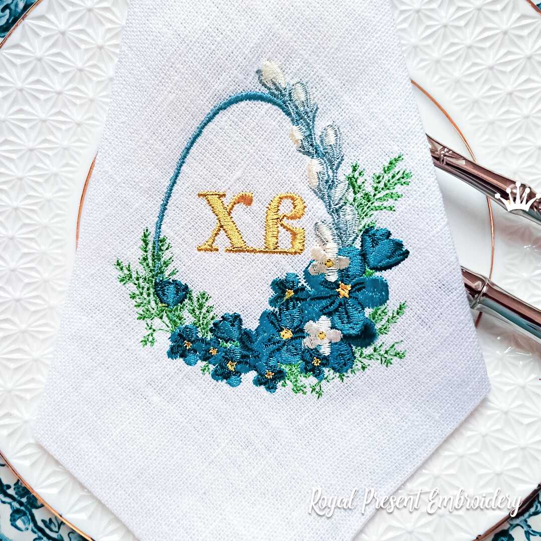 Machine Embroidery Design Easter blank monogram with spring flowers 2