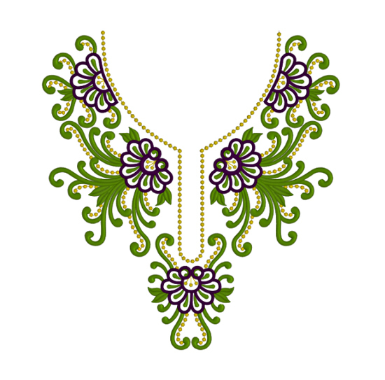 Machine Embroidery Design Green Neckline 