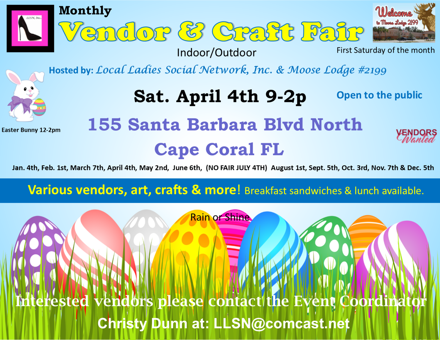 Vendor & Craft Fair W/Easter Bunny April 4th OUTSIDE SPOT (10x10 area)