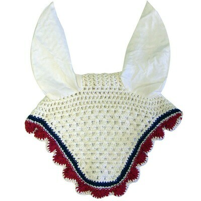 White with Red and Blue Accent Ear Bonnet White with Red and Blue Accent Ear Bonnet