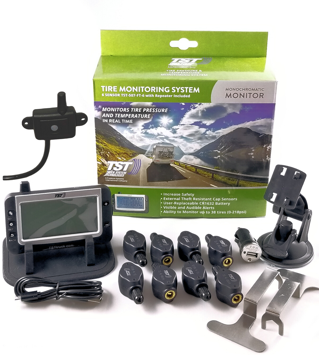 TST 507 - 8 Flow Thru Sensor TPMS System w/ Monochrome Display