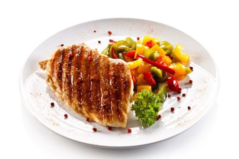 Roasted Chicken Breast Served with Quinoa and Vegetables. Brussel Sprouts Salad Roasted Chicken Breast Served with Quinoa and Vegetables. Brussel Sprouts Salad