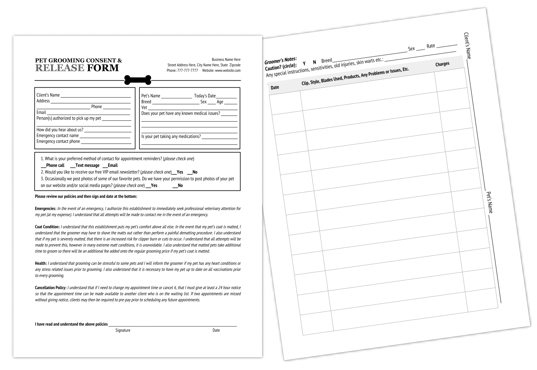 Grooming Release Form Template Printable Pdf