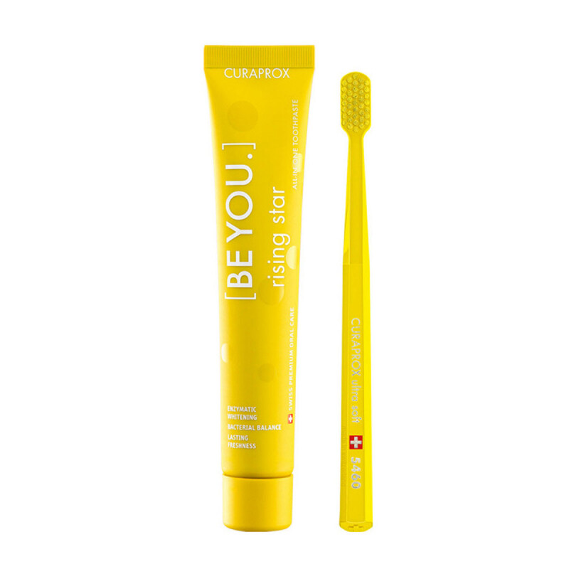 Набор Curaprox Be You Yellow set (Зубная паста Восходящая звезда ГРЕЙПФРУТ и БЕРГАМОТ + Зубная щетка CS5460) Набор Curaprox Be You Yellow set (Зубная паста Восходящая звезда ГРЕЙПФРУТ и БЕРГАМОТ + Зубная щетка CS5460)