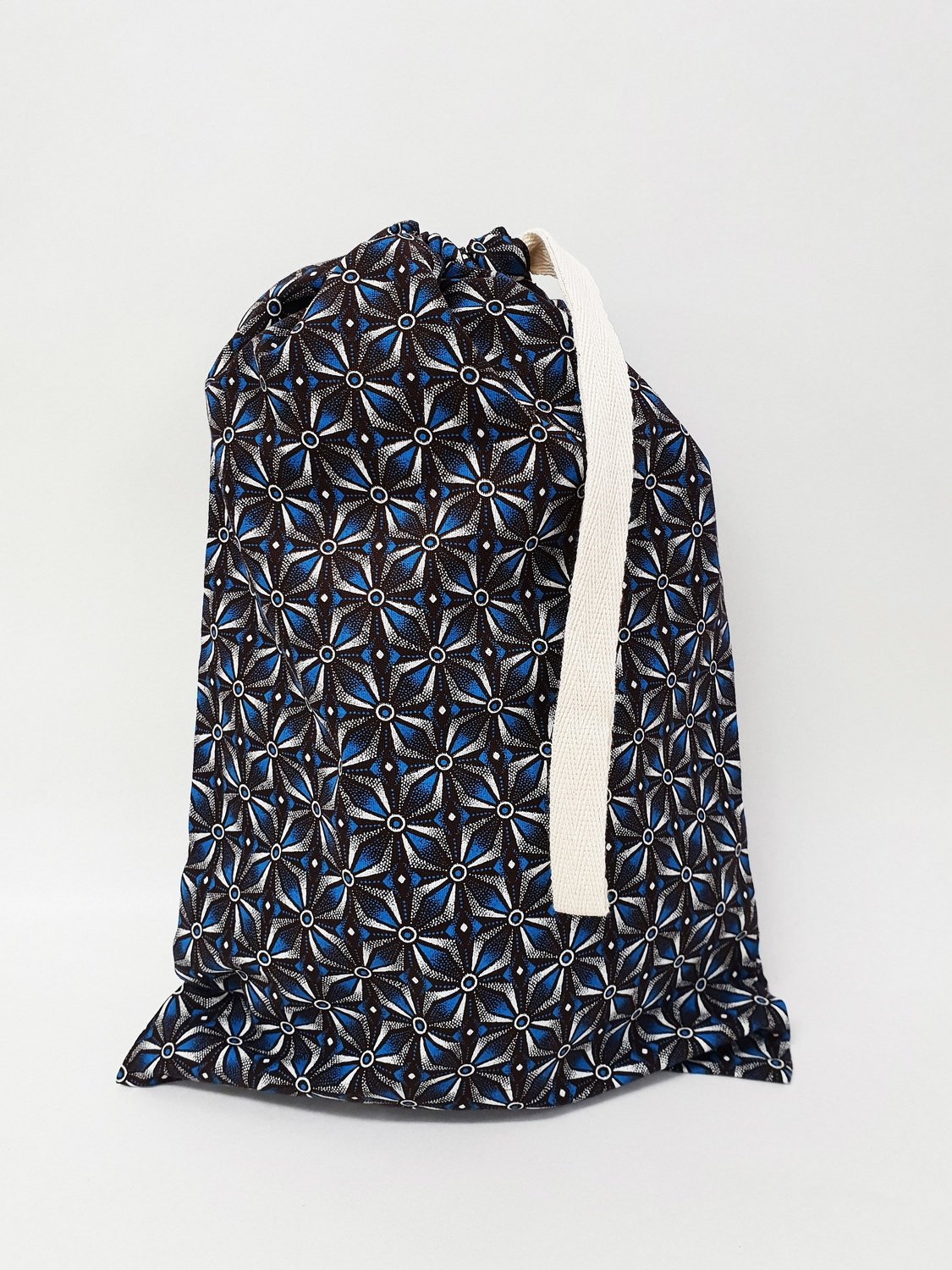 Shweshwe Bag Blue+Brown+White - Medium Shweshwe Bag Blue+Brown+White - Medium