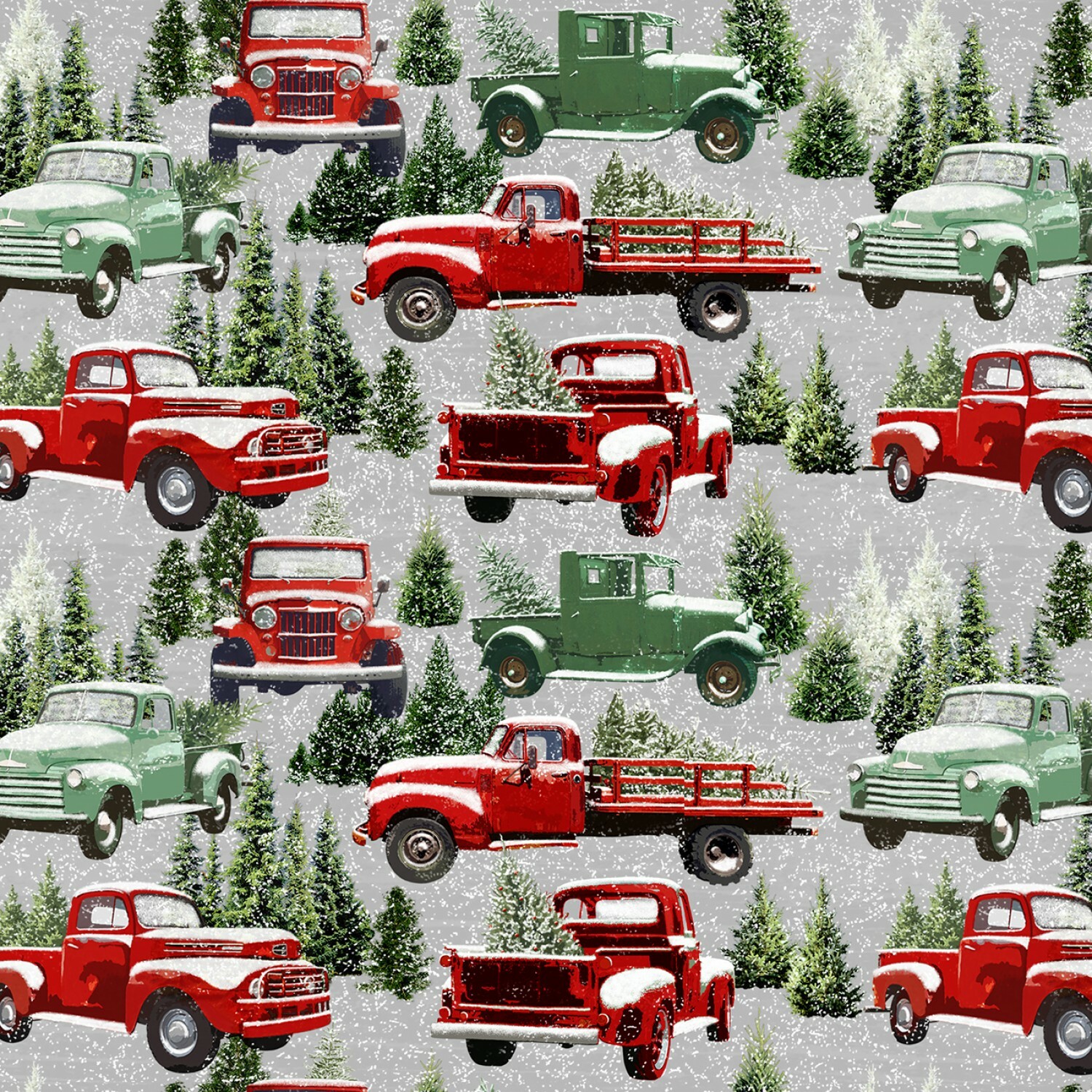 Grey/Red Packed Allover Trucks in Snow - The Tradition Continues - 1/2m Cut 55797