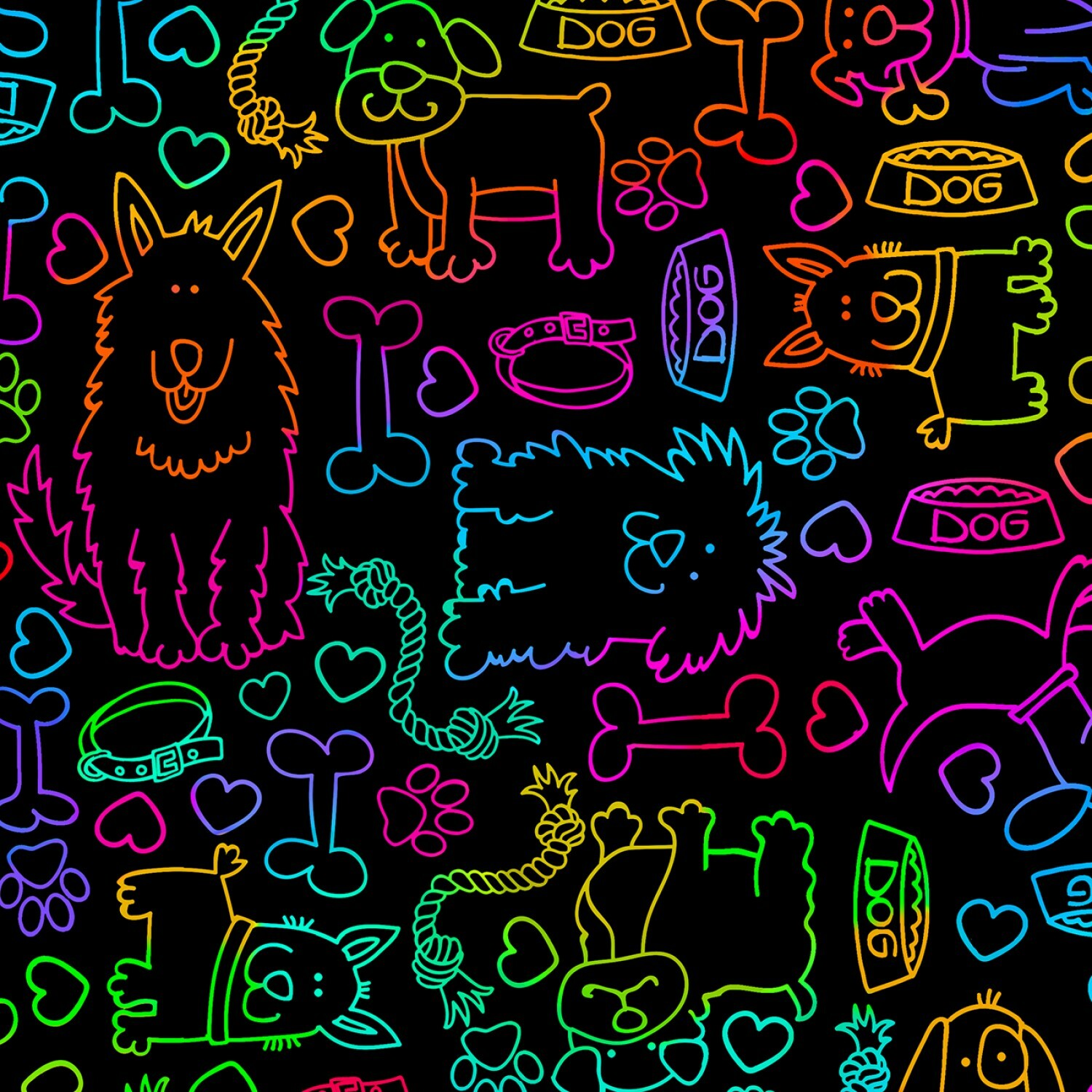 Bright Rainbow Colored Dogs - 1/2m cut 55816