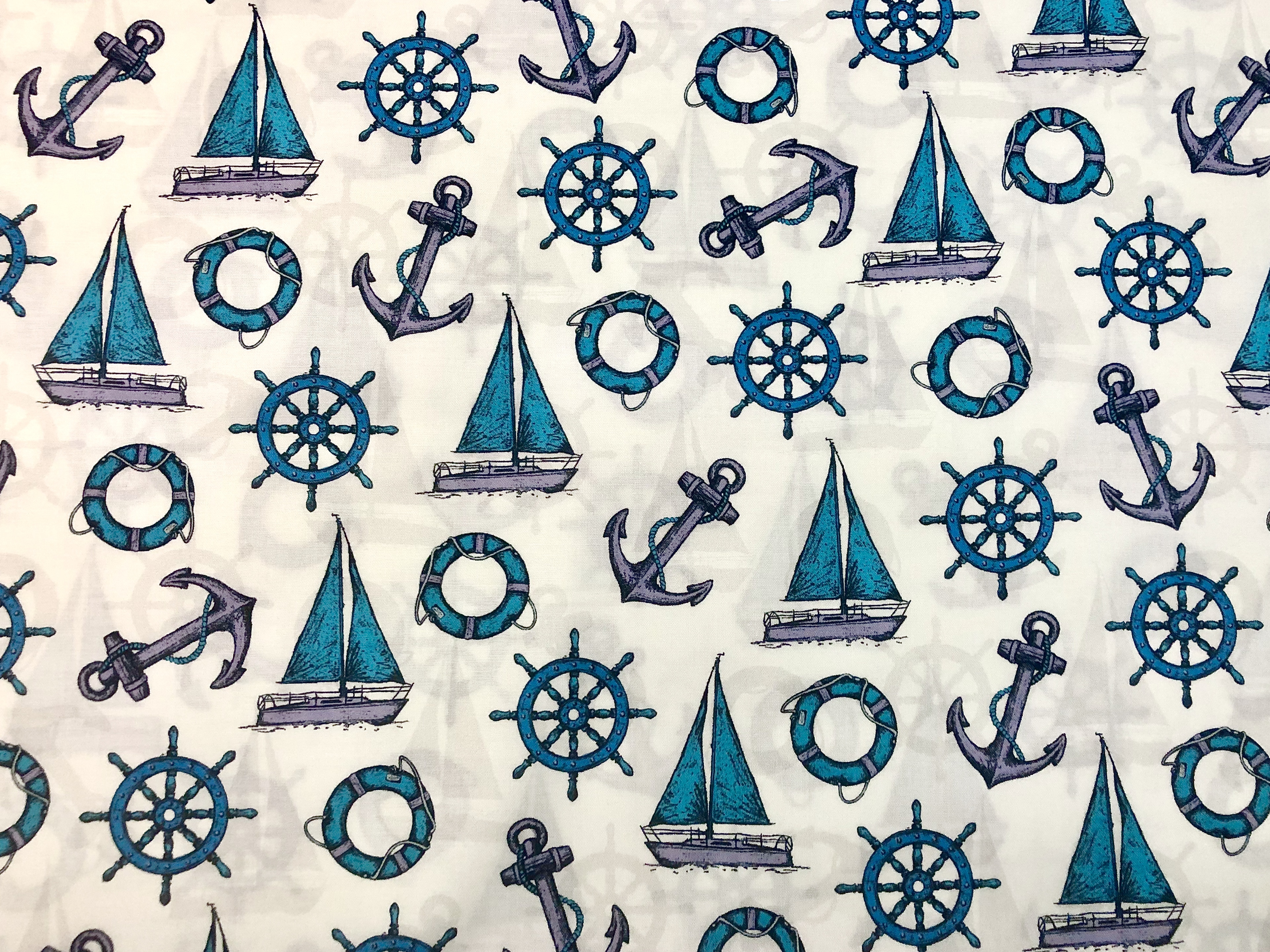Ship Ahoy - White Nautical - 1/2m cut 55818