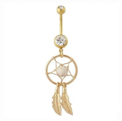 Gold Dream Catcher Feather stone navel Piercing Gold Dream Catcher Feather stone navel Piercing