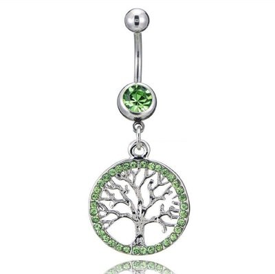 Green Tree of Life Charm Belly Button Ring Green Tree of Life Charm Belly Button Ring