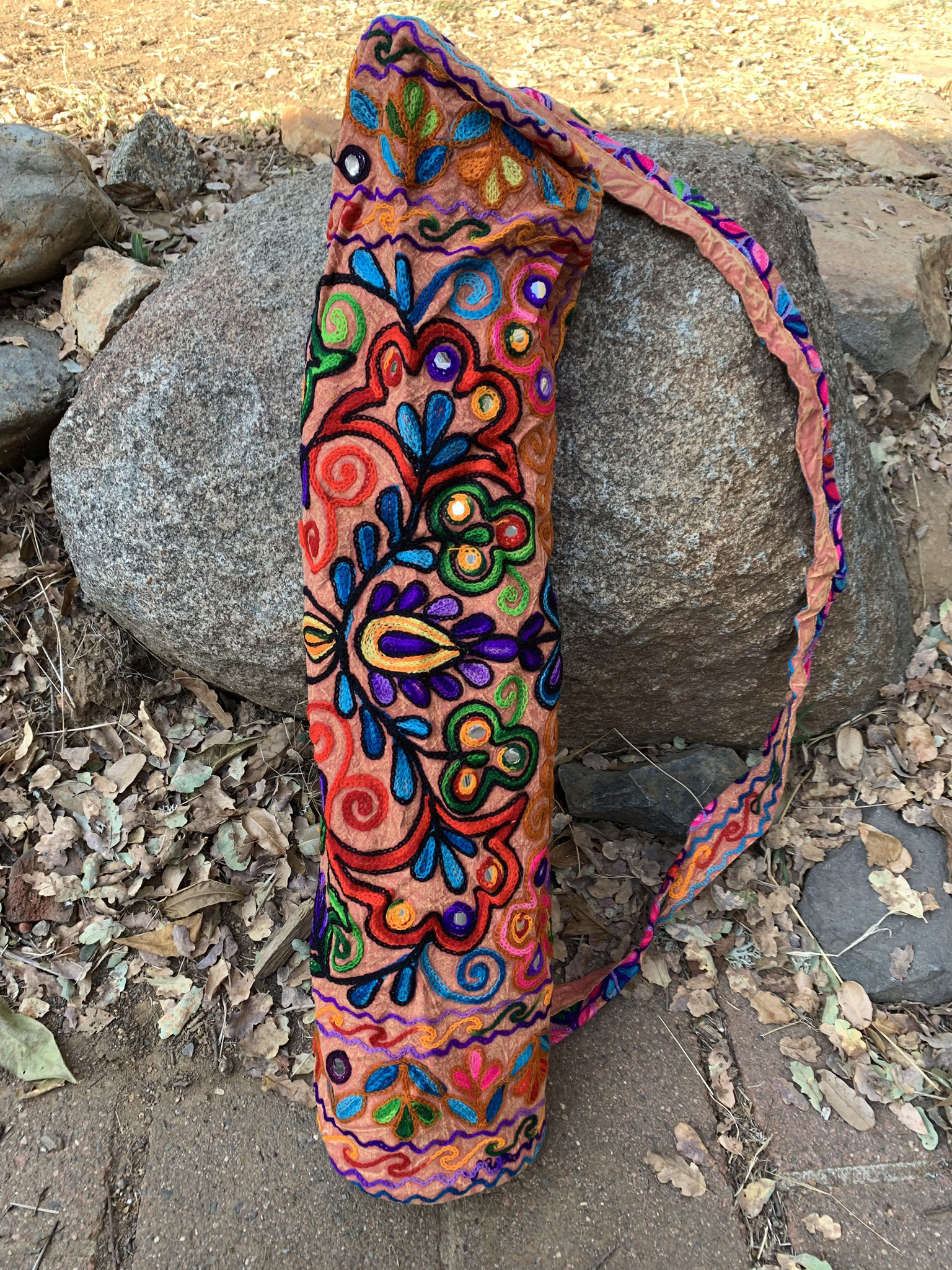 Coral Embroidered Yoga Mat Bag 00034