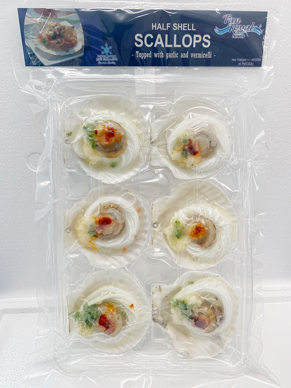 Half Shell Scallops Topped With (Garlic & Vermicelli)