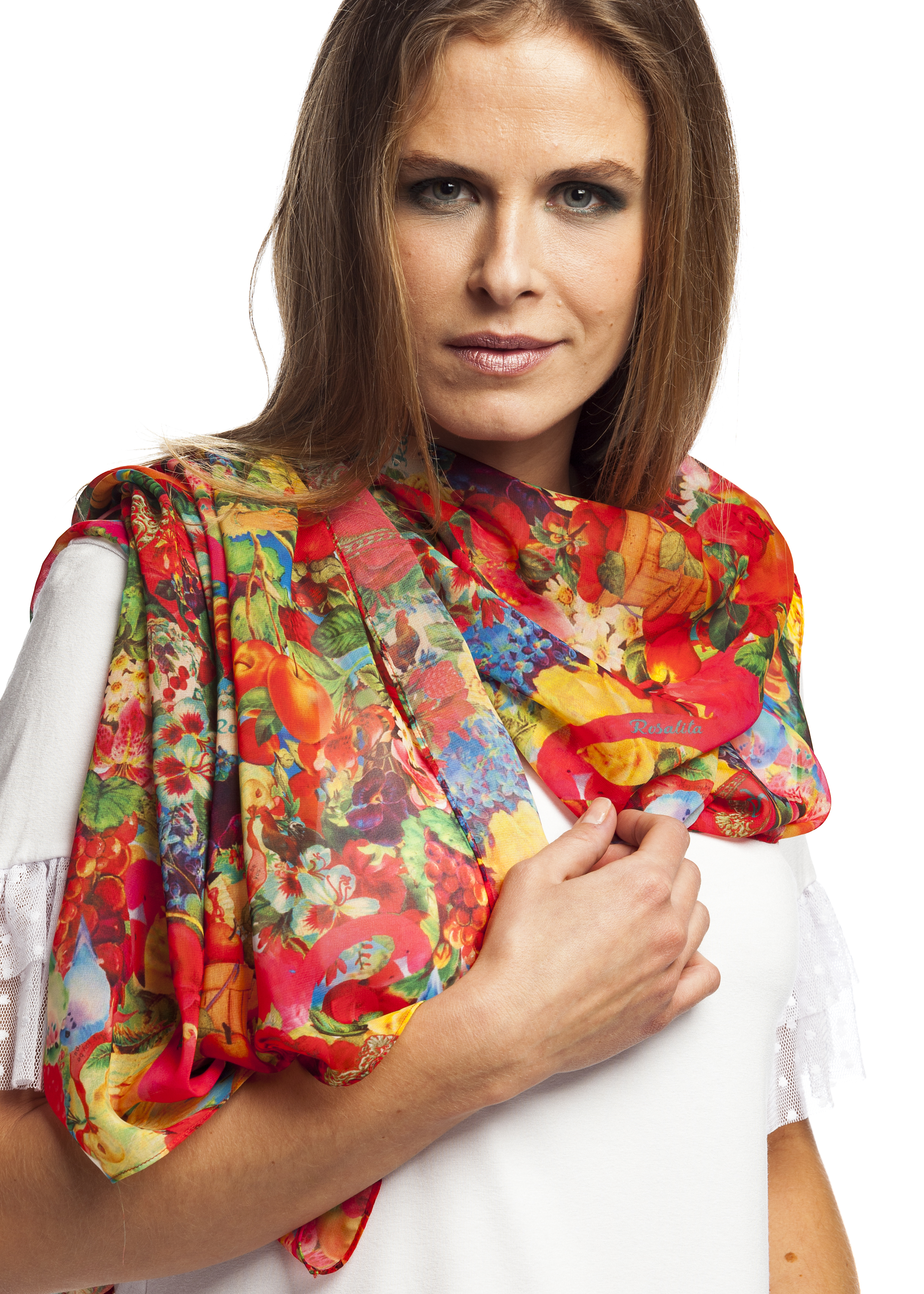 Rosalita McGee: Wild Strawberry Patch Spring Art Pashmina Scarf (2 Left!) RG_PASHMINA_ROSIE_N