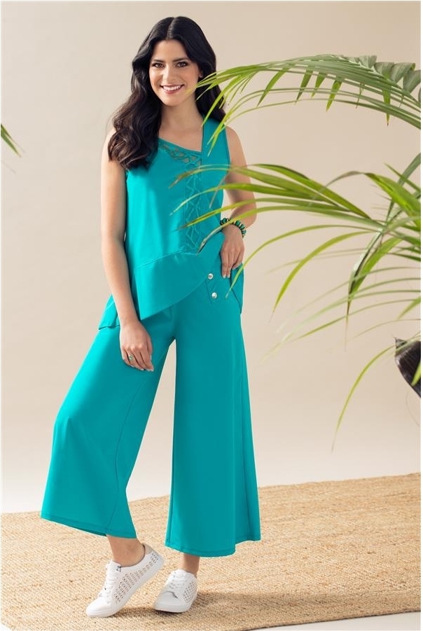 Maloka: High Waist Wide Leg Cropped Pants (Few Left, only Turquoise Sunset!) MK_KAILA_N