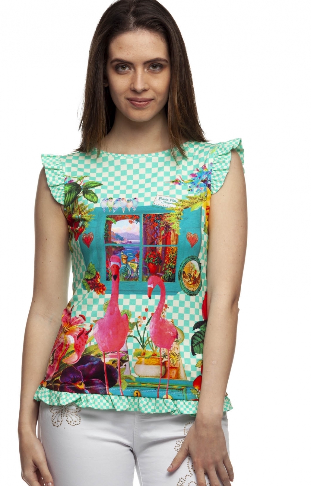 Rosalita McGee: Pink Flamingos On The Amalfi Coast Art Top (2 Left!) RM_LUCIA_N