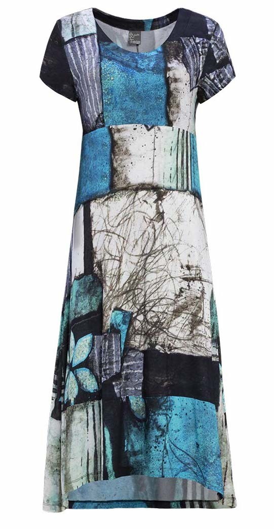 Simply Art Dolcezza: Ocean Breeze Orchid Asymmetrical Flared Midi Dress (1 Left!) DOLCEZZA_SIMPLYART_19668_N
