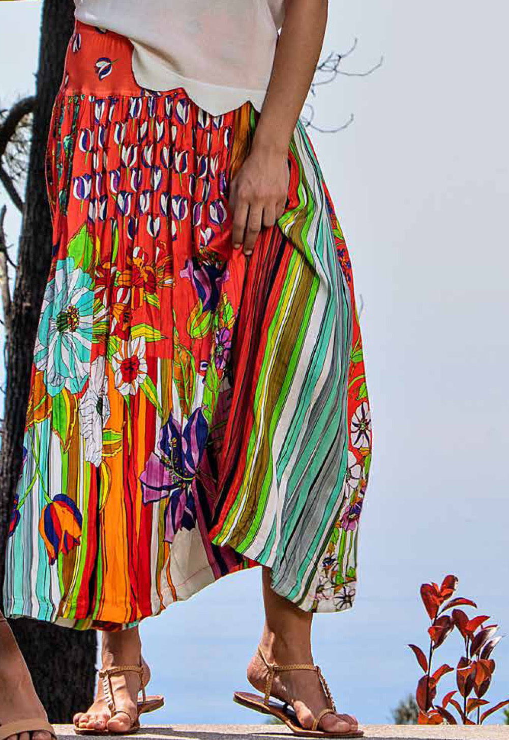Paul Brial: Tantalizing Crinkled Patchwork Of Tulips Maxi Skirt (Few Left!) PB_ETAMINE_N