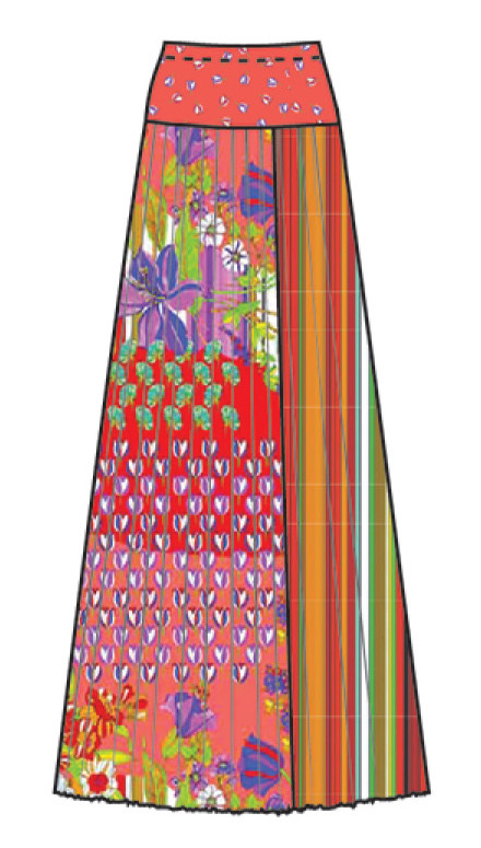Paul Brial: Tantalizing Crinkled Patchwork Of Tulips Maxi Skirt (Few Left!)