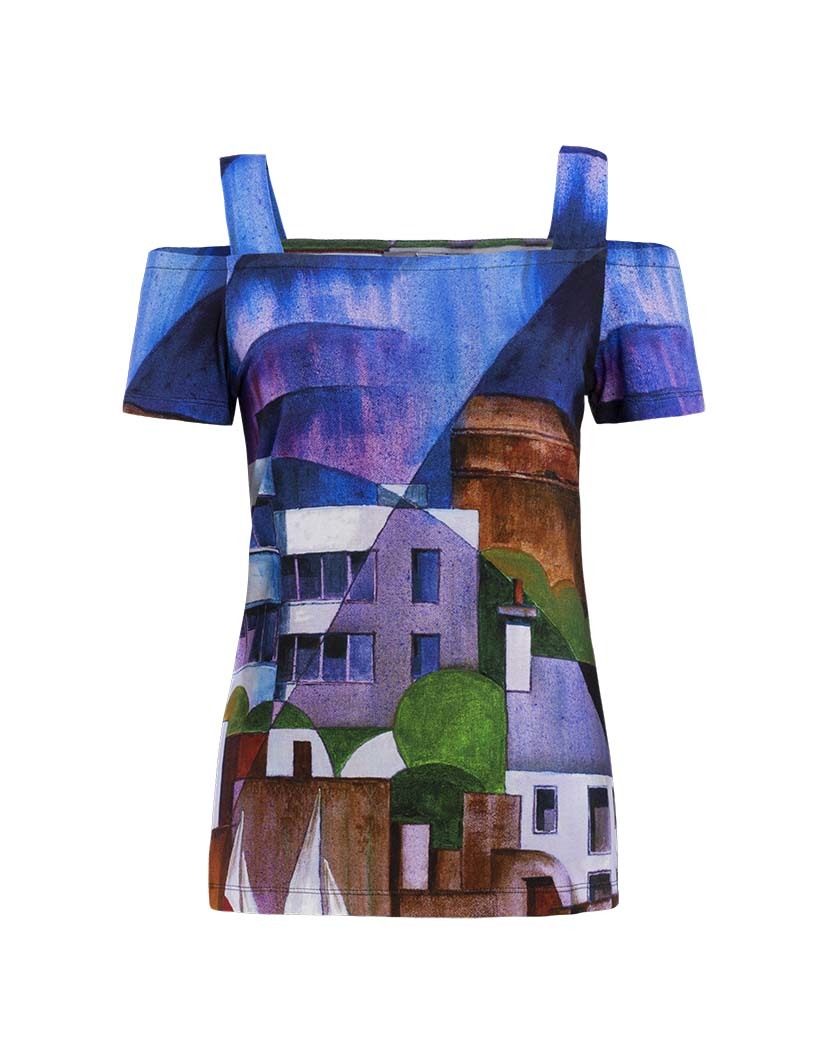 Simply Art Dolcezza: Sandycove Harbor Abstract Art Cold Shoulder Tunic DOLCEZZA_SIMPLYART_19601_N