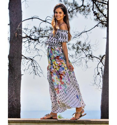 Paul Brial: Colors Of The Water Lily Off Shoulder Maxi Dress