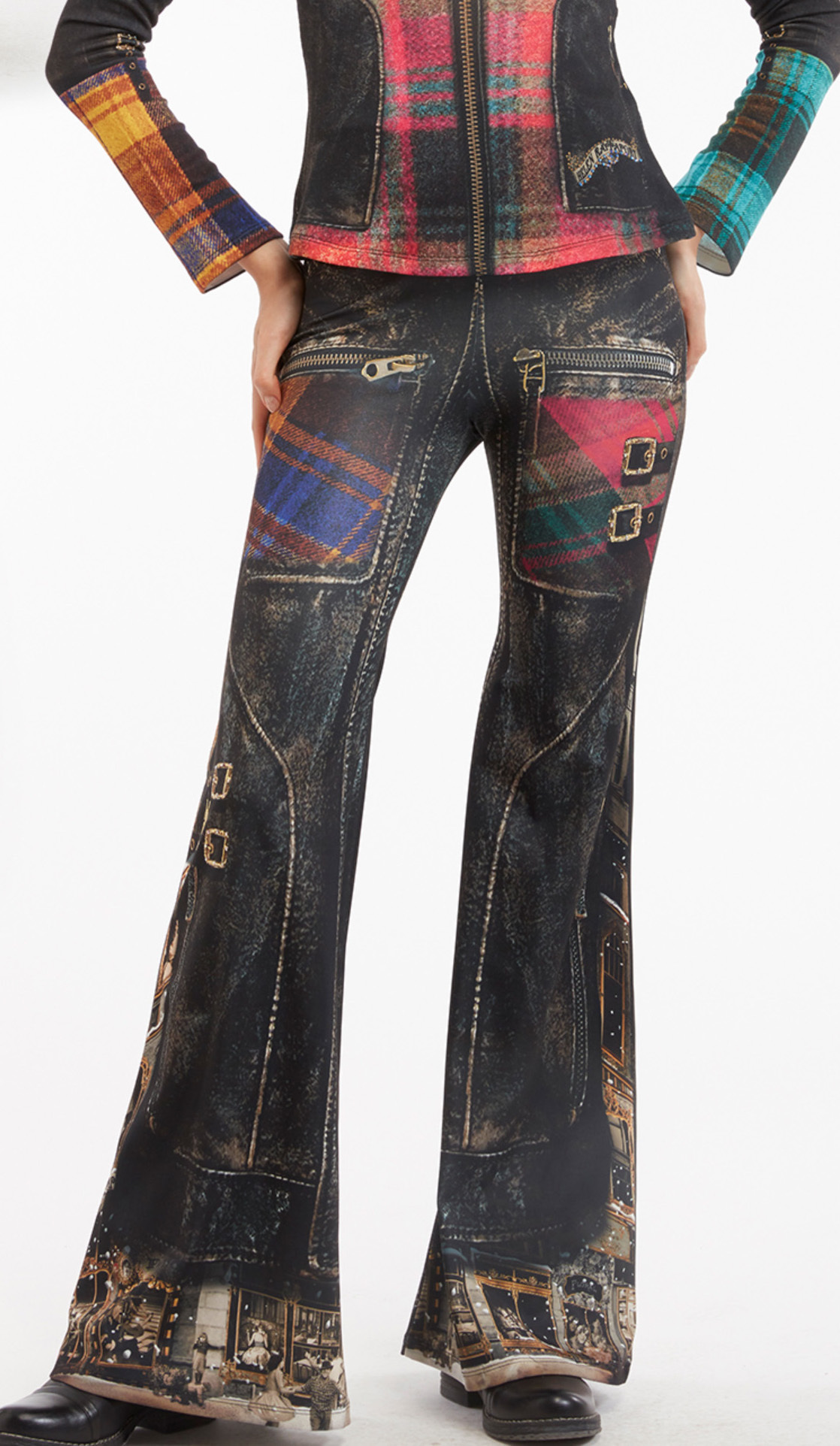 IPNG: Biker Chic Let It Snow Plaid Illusion Wide Leg Pants IPNG_LISP-010