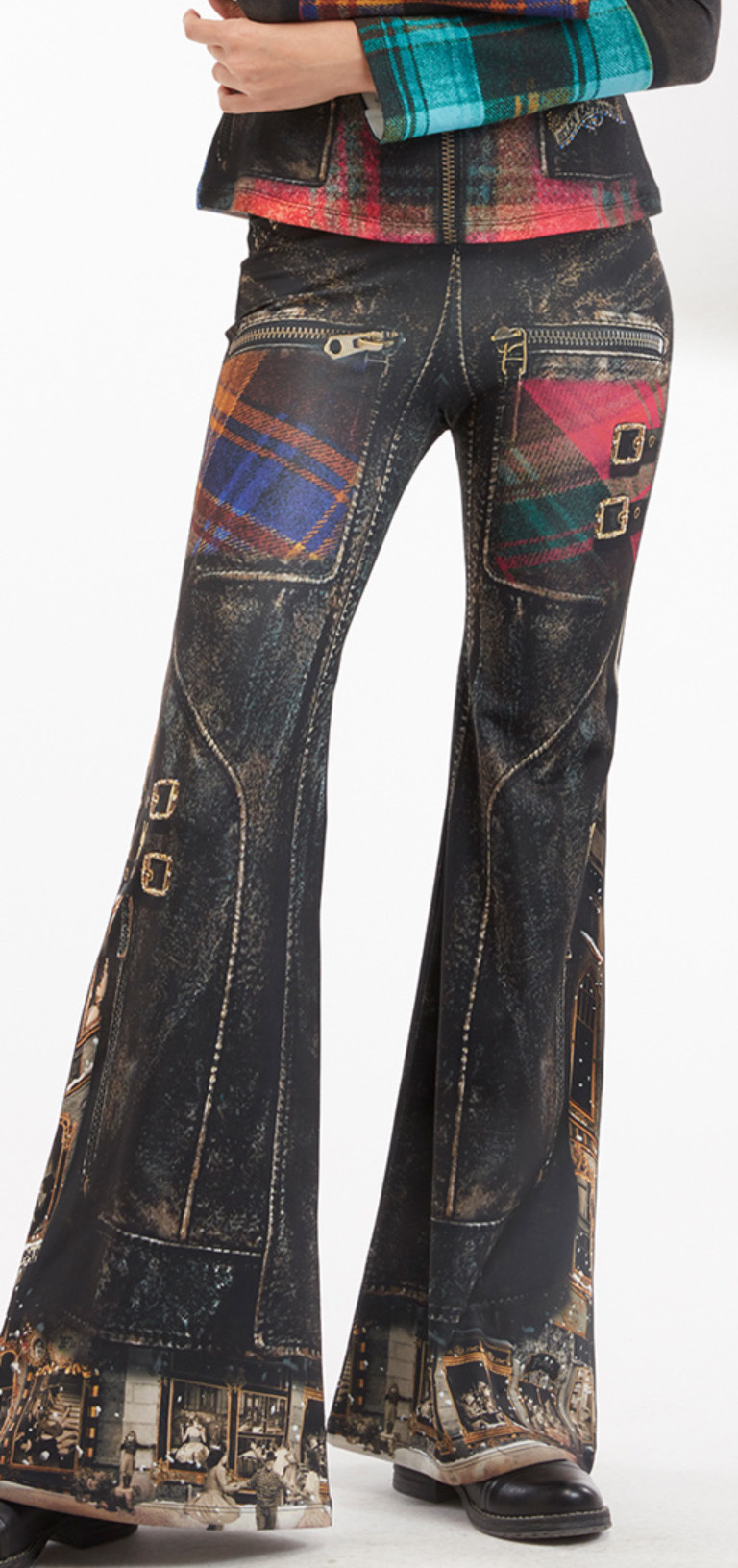 IPNG: Biker Chic Let It Snow Plaid Illusion Wide Leg Pants