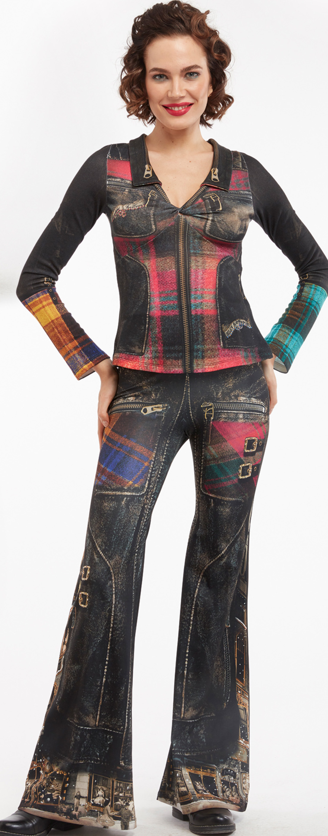 IPNG: Biker Chic Let It Snow Plaid Illusion Wide Leg Pants