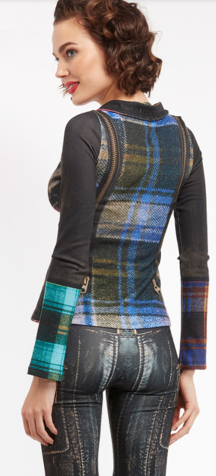 IPNG: Biker Chic Let It Snow Plaid Zip Illusion Top