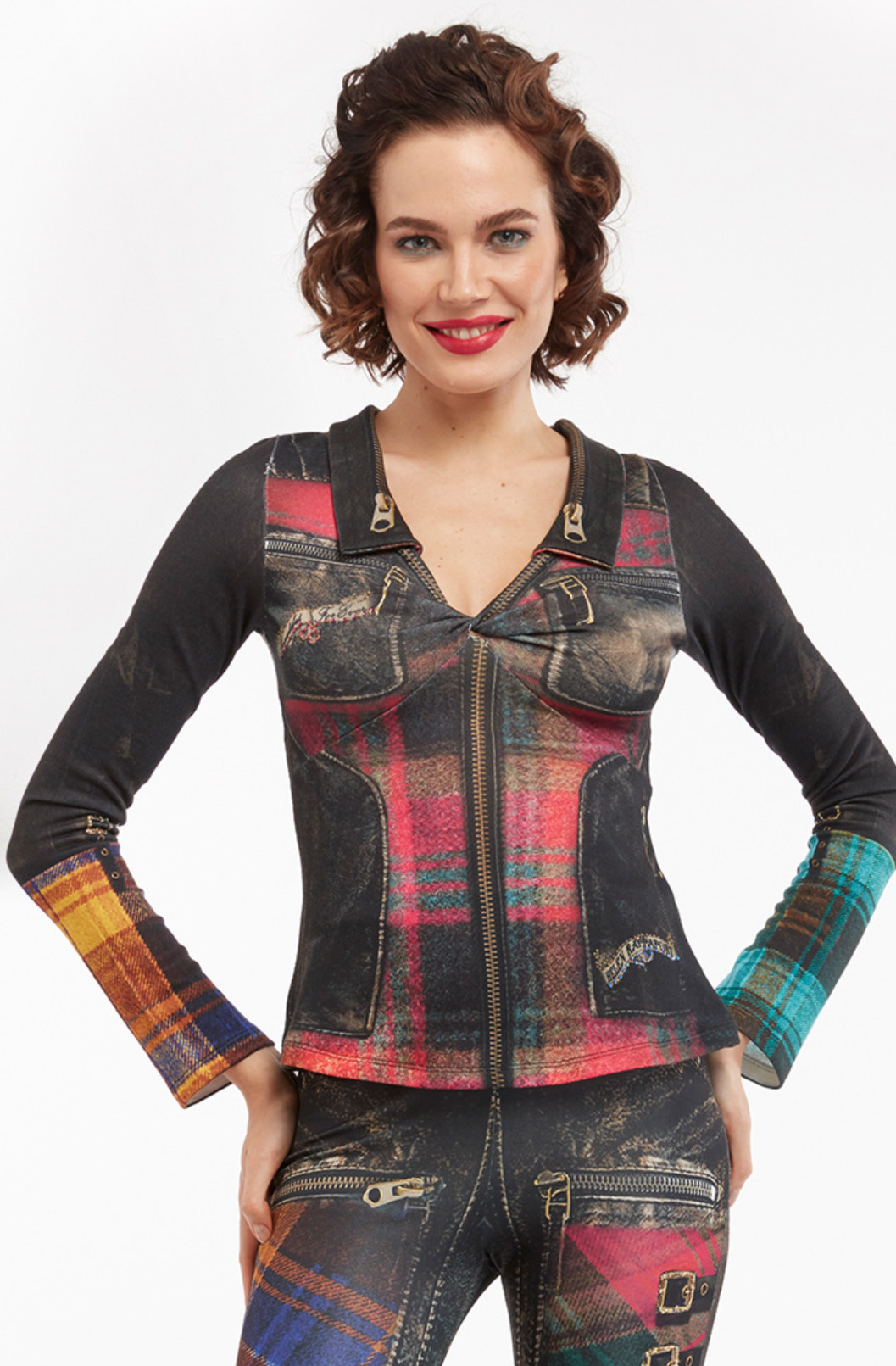 IPNG: Biker Chic Let It Snow Plaid Zip Illusion Top IPNG_LISB-014
