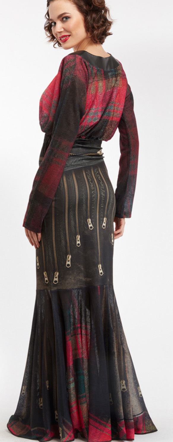 IPNG: Biker Chic Let It Snow Plaid Zip Illusion Long Ruffled Skirt (Some Ship Immed!)