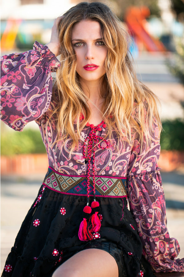 Savage Culture: Pink Pom Pom Puffed Sleeves Tunic SOLD OUT SAVAGE_37051