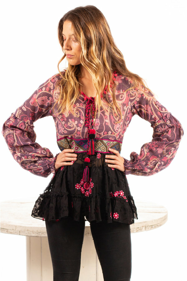 Savage Culture: Pink Pom Pom Puffed Sleeves Tunic SOLD OUT
