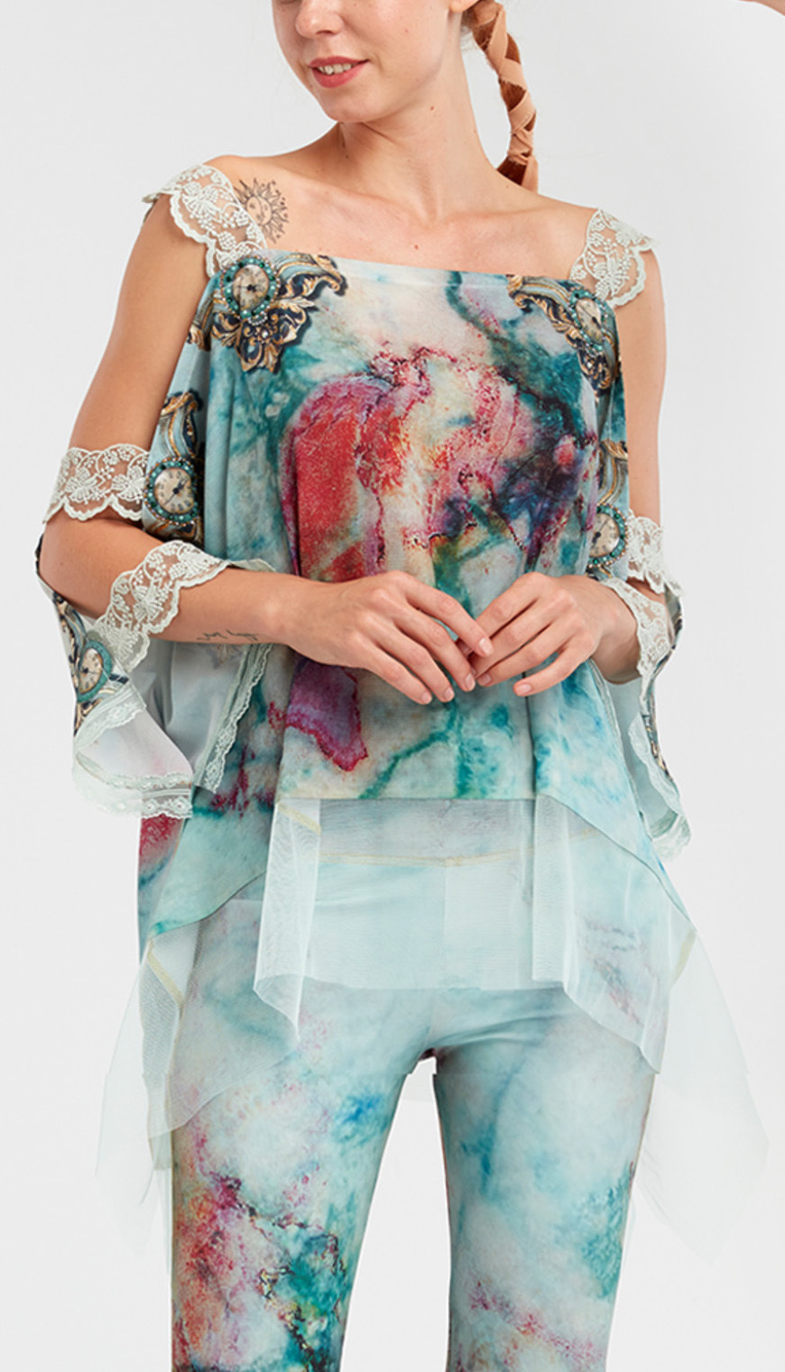 IPNG: Inna Me Rose Reflection Illusion Shawl Blouse Tunic (Ships Immed, 1 Left!) IPNG_TIMSB-044_N