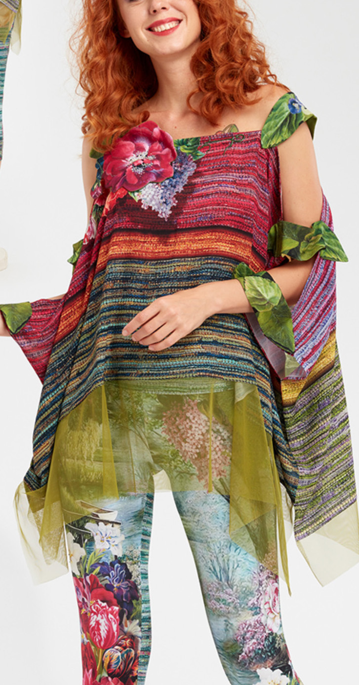 IPNG: In Paradiso Cherry Carnation 3D Illusion Shawl Blouse Tunic (Ships Immed, 1 Left!) IPNG_IPSB-078_N