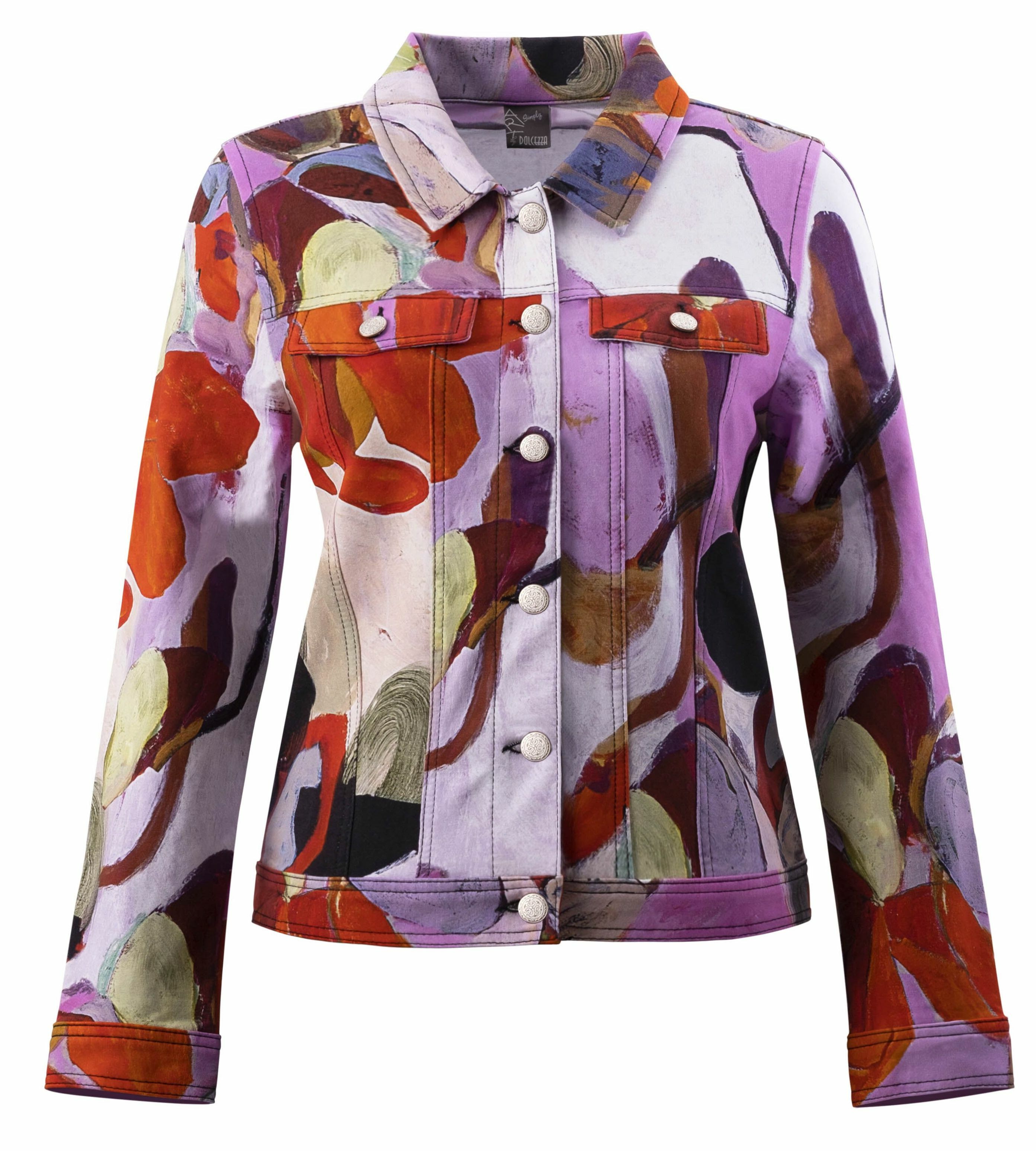 Simply Art Dolcezza: Blooms In Rouge Abstract Art Denim Jacket (1 Left!) DOLCEZZA_SIMPLYART_20726_N