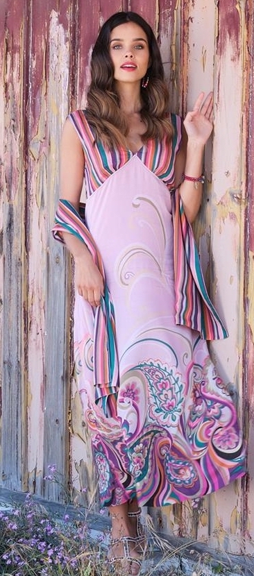 Paul Brial: Festival Of Pink Purple Blooms Maxi Dress PB_IVRESSE