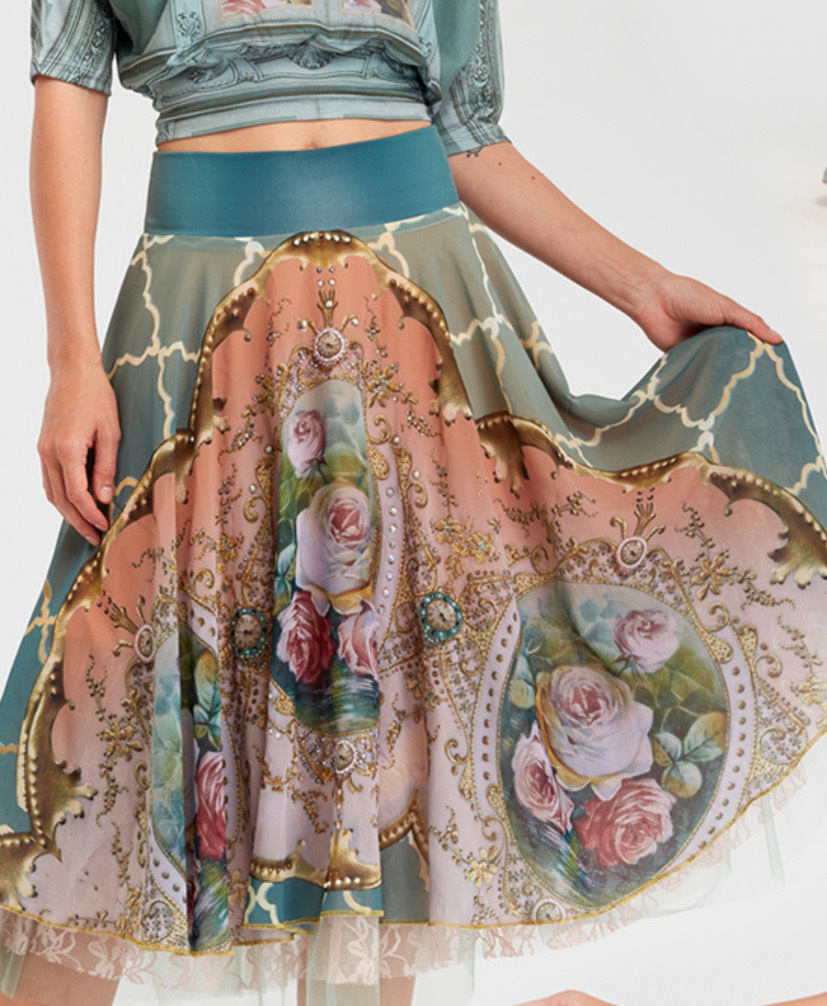 IPNG: Inna Me Diamond Illusion Rose Bouquet Midi Skirt (Some Ship Immed!)