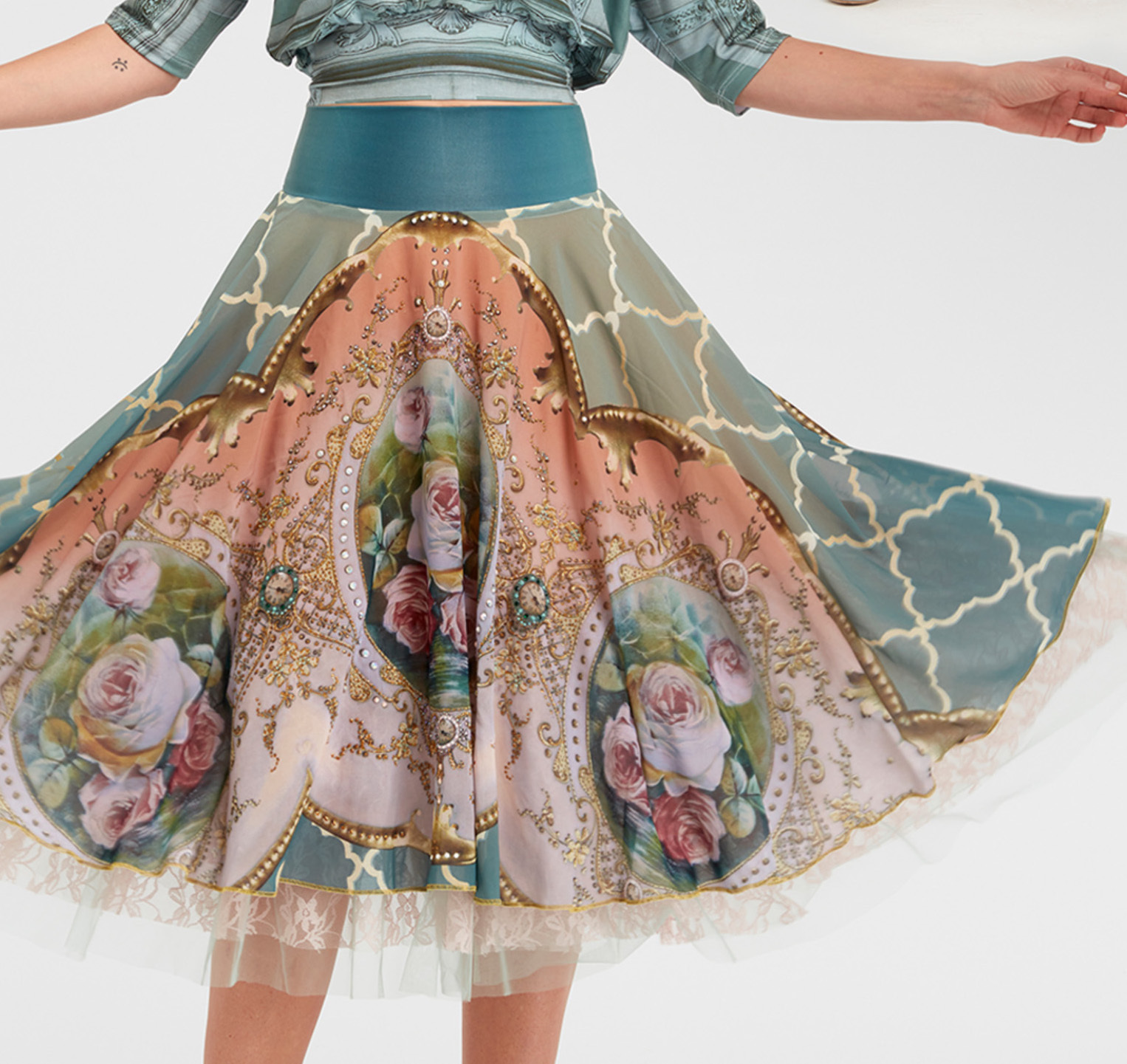 IPNG: Inna Me Diamond Illusion Rose Bouquet Midi Skirt (Some Ship Immed!) IPNG_TIMSKS-037